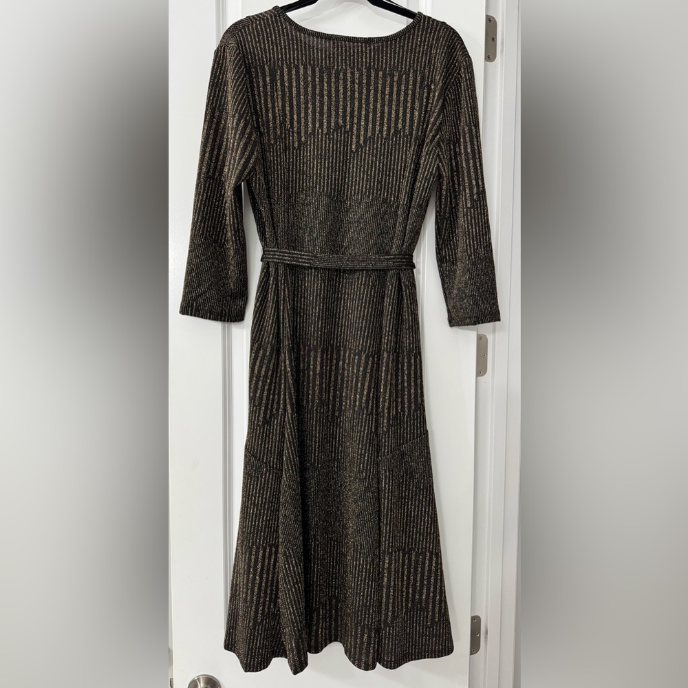 NWT-Sandra Darren Metallic Midi Tie Waist Dress size XL - Picture 4 of 6